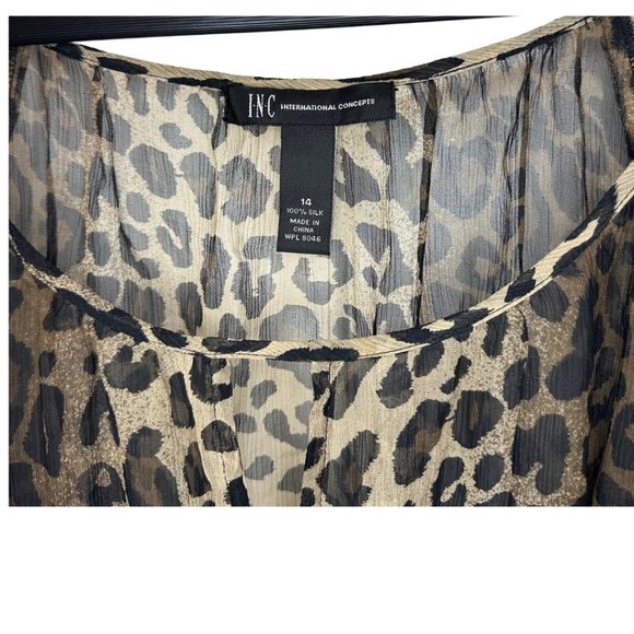 SOLD sheer silk cheetah print long sleeve shirt inc international concepts 14 - Picture 9 of 15
